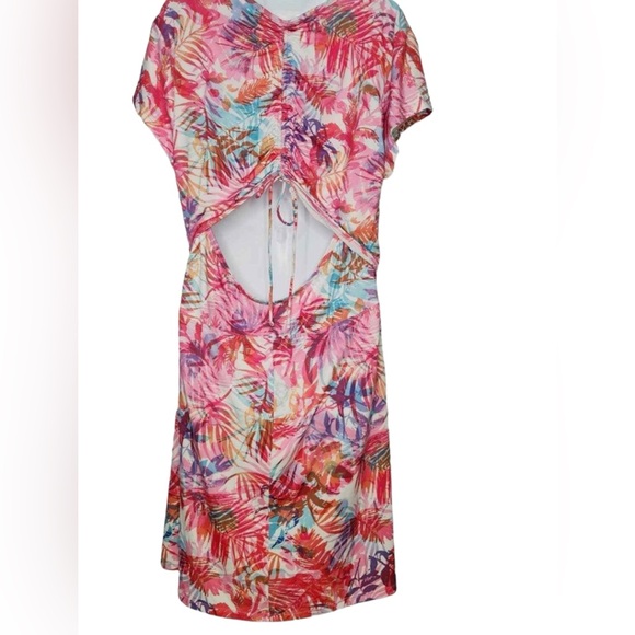 Reel Legends Open Back Tropical Floral Print Short Sleeve Stretchy Dress Size M - Picture 13 of 13
